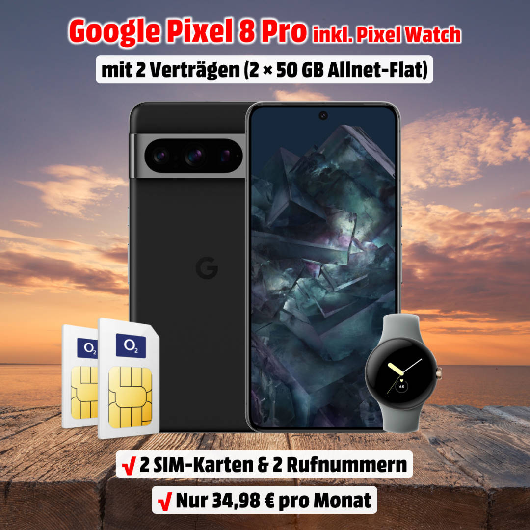 Google Pixel 8 Pro mit zwei Verträgen und Pixel Watch WiFi