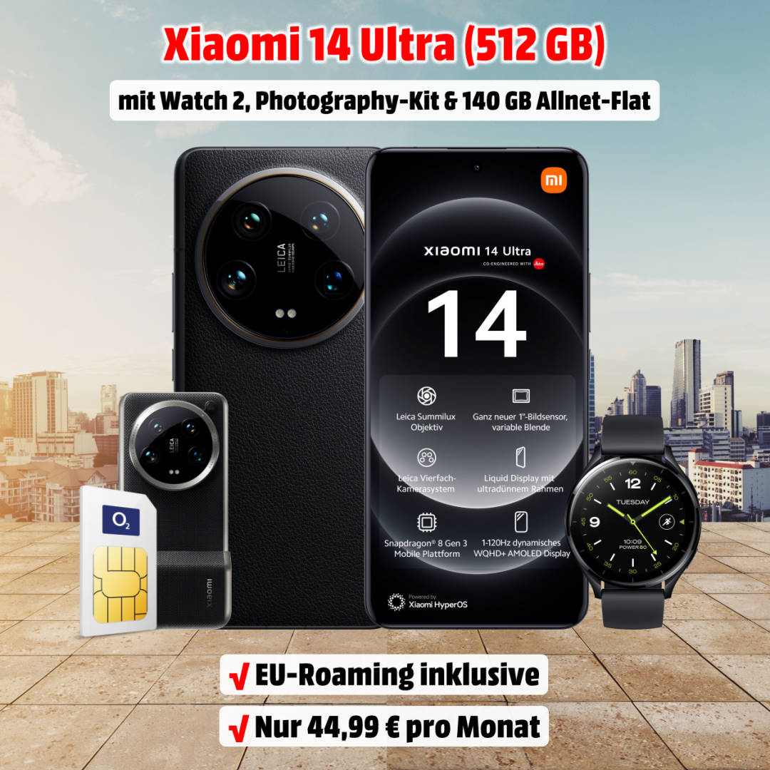 Xiaomi 14 Ultra mit Vertrag, Xiaomi Watch 2 und Photography-Kit