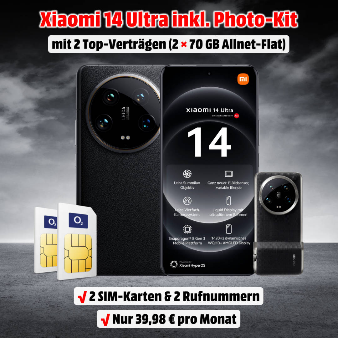 Xiaomi 14 Ultra mit Vertrag im o2-Netz und gratis Photography-Kit