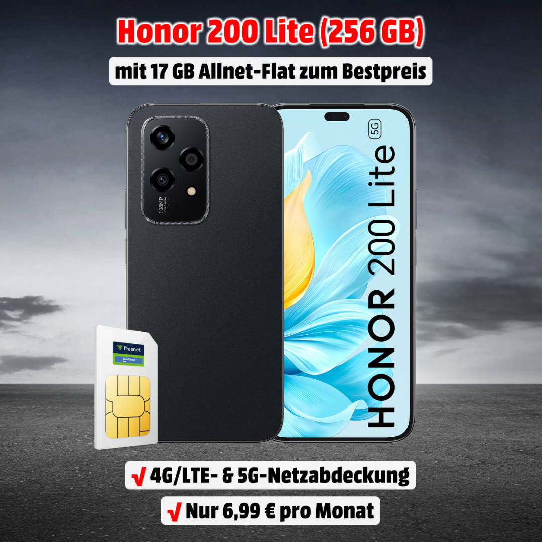 Honor 200 Lite mit Vertrag inkl. 17 GB Allnet-Flat im Telefónica-Netz (o2)