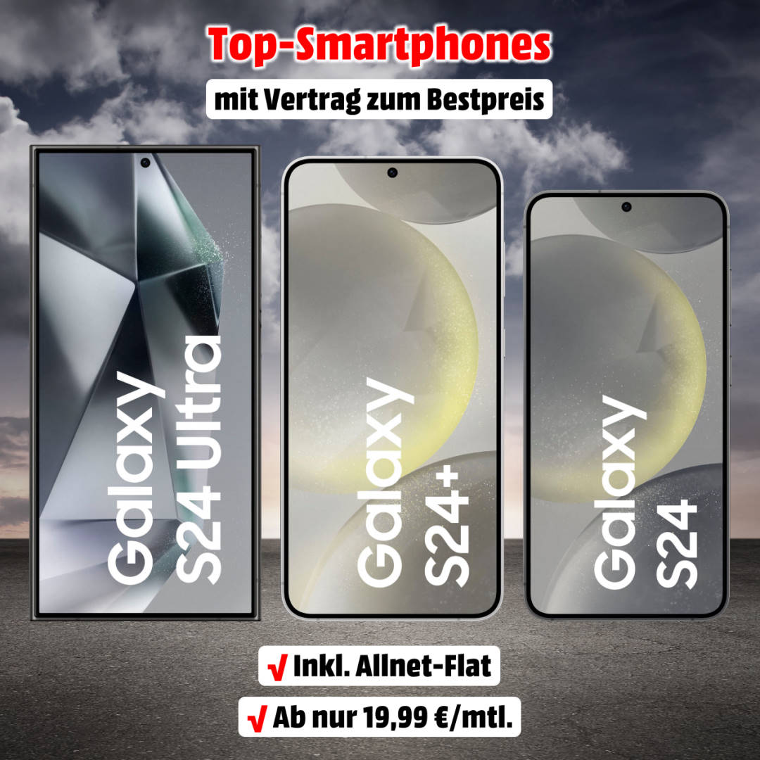 Top-Smartphones mit Vertrag - Samsung Galaxy S24 Ultra, Samsung Galaxy S24 Plus und Samsung Galaxy S24