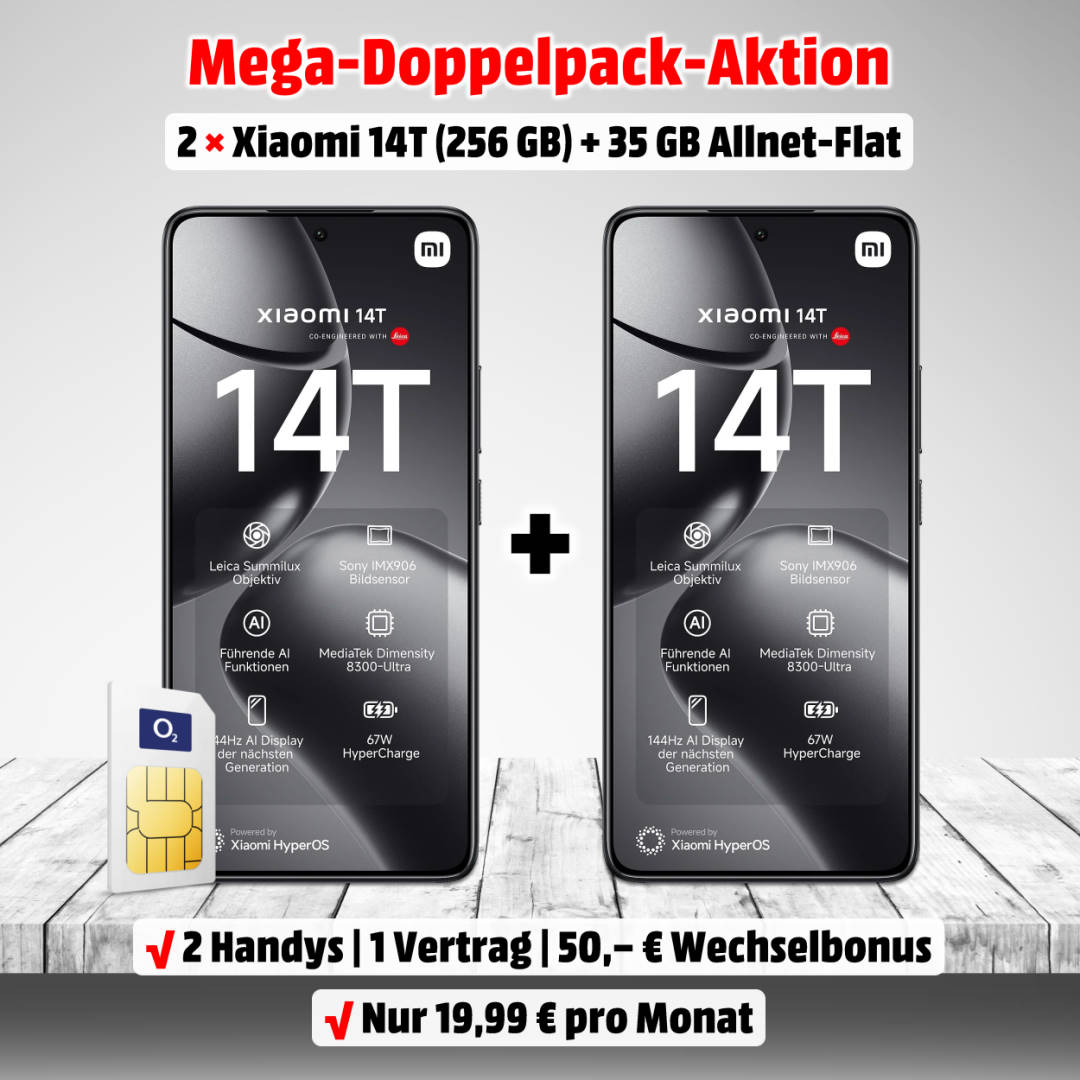 2x Xiaomi 14T mit einem einzigen Vertrag inkl. 35 GB Allnet-Flat