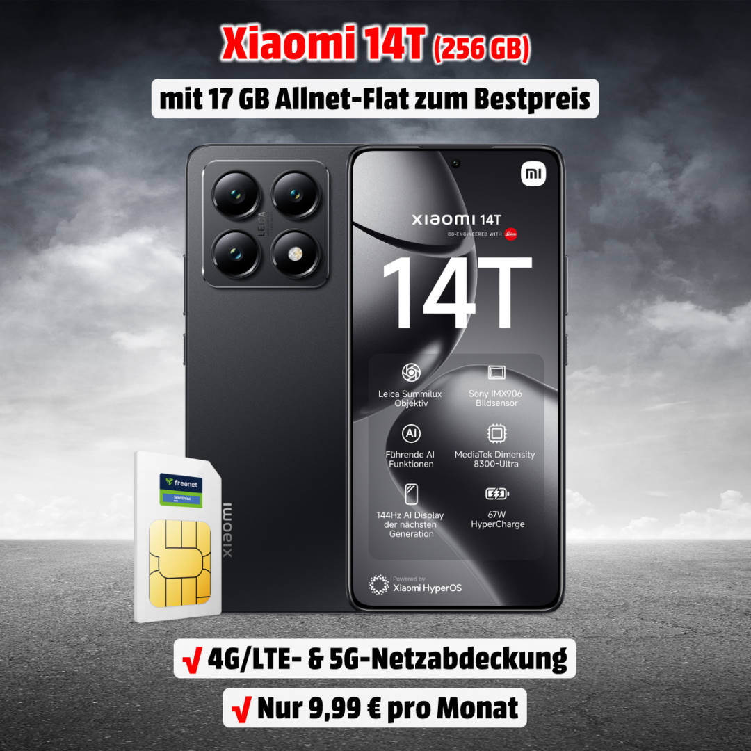 Xiaomi 14T mit Vertrag inkl. 17 GB Allnet-Flat im o2-Netz